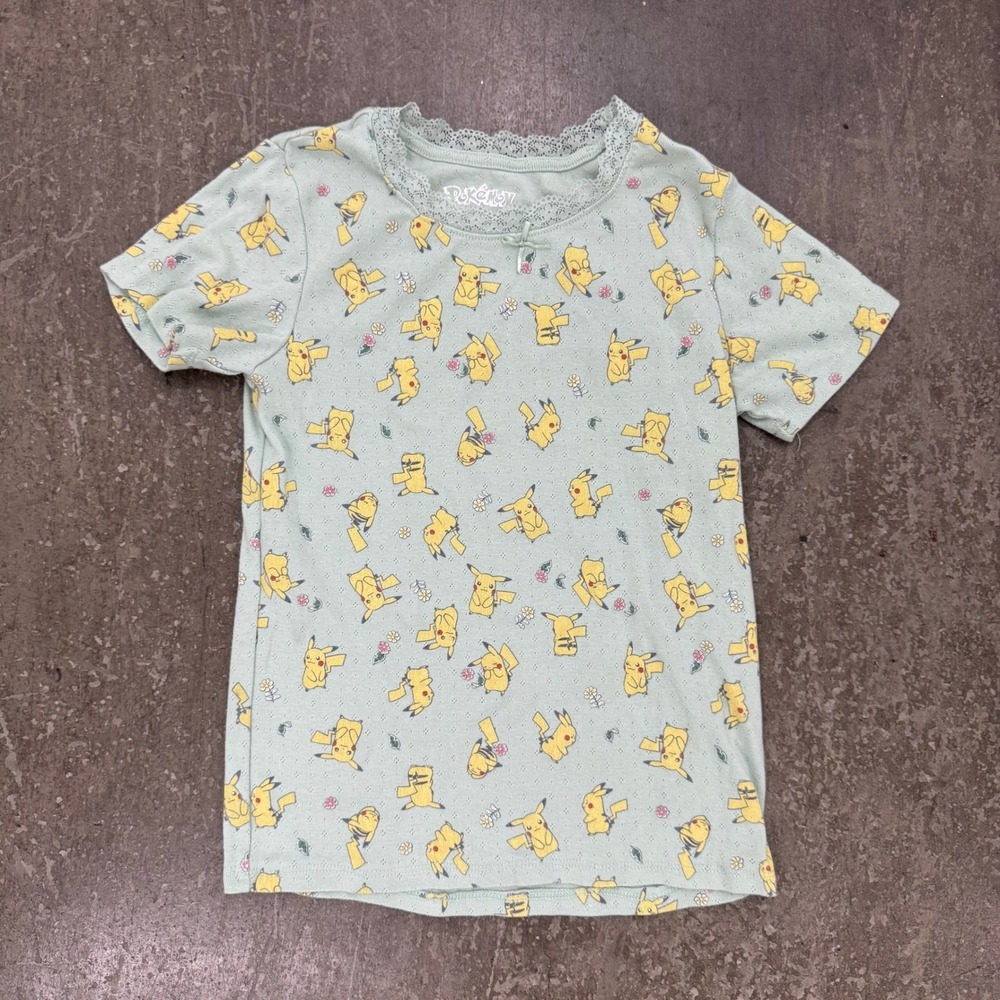 Pokemon Pikachu Baby Tee XL Mint Green Excellent Y2K Lace Trim Pointelle Top